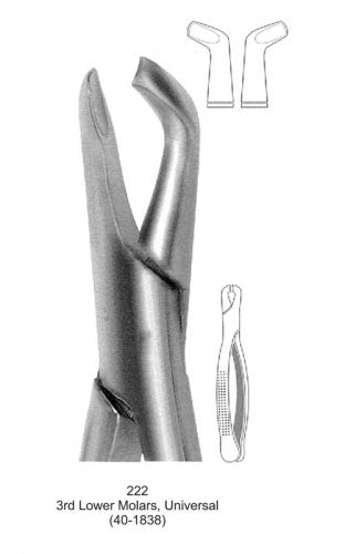 Dental Tooth Extraction Forceps American Type 222 3rd Lower Molars, Universal image 0