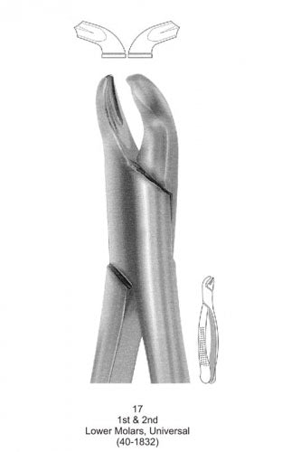 Dental Tooth Extraction Forceps American Type 17 1st & 2nd Lower Molars, Universal image 0