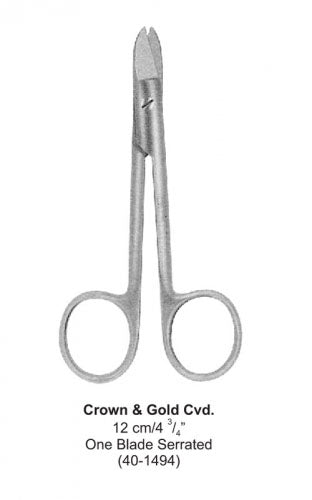 Dental Scissor Crown &amp; Gold Cvd One Blade Serrated 12 cm image 0