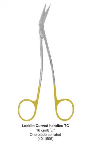 Dental Scissor with TC Tip Lockin Curved Handles TC One Blade Serrated 16 cm image 0
