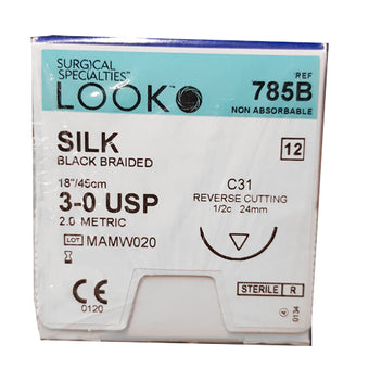 Sutures. Silk Thread. 785B 3-0 18" C-31 1/2 Circle 24mm 12/Pk - Overstock image 0