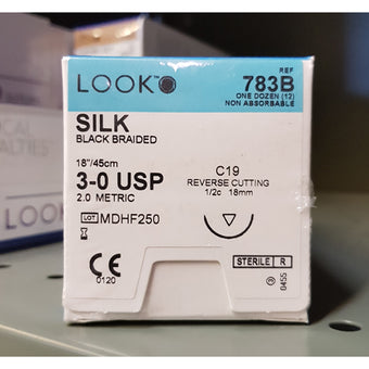 Sutures 3/0 Silk C-19 Black Braided 783B image 0