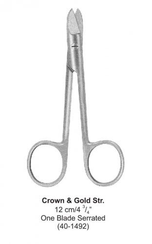 Dental Scissor Crown &amp; Gold Str One Blade Serrated 12 cm image 0