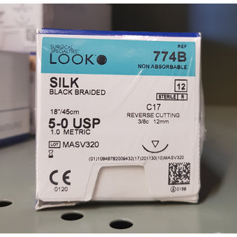 Sutures. Silk Thread. 774B 5-0 18" C-17 3/8 Circle 12mm 12/Pk image 0