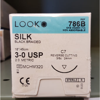 Sutures. Silk Thread. 786B 3-0 18" C-7 3/8 Circle 24mm 12/Pk image 0