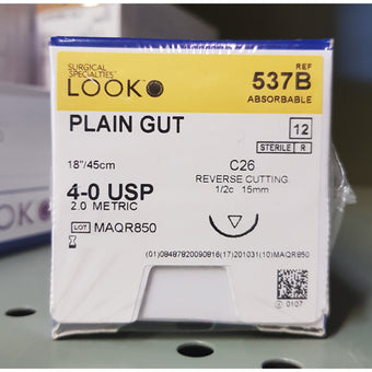 Sutures. Plain Gut. 537B 4-0 18" C-26 1/2 Circle 15mm 12/Pk image 0