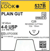 Sutures. Plain Gut. 537B 4-0 18" C-26 1/2 Circle 15mm 12/Pk