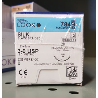 Sutures. Silk Thread. 784B 3-0 18" C-6 3/8 Circle 19mm 12/Pk image 0