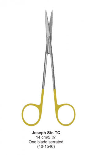 Dental Scissor with TC Tip Joseph Str One Blade Serrated 14 cm image 0