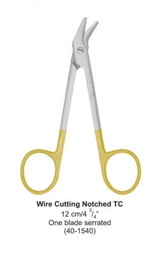 Dental Scissor with TC Tip Wire Cutting Notched One Blade Serrated 12 cm image 0