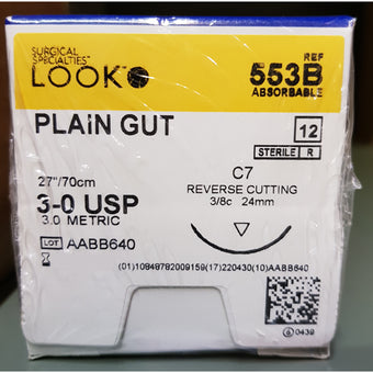 Sutures. Plain Gut. 553B 3-0 27" C-7 3/8 Circle 24mm 12/Pk image 0