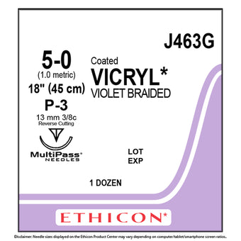 Ethicon Sutures. Coated Vicryl. 5/0 Violet Braided 12/Bx image 0