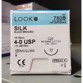 Sutures Black Braid Silk C-20 4/0 12/Box image 0