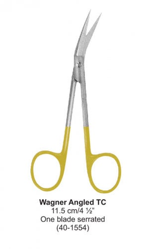 Dental Scissor with TC Tip Wagner Angled One Blade Serrated 11.5 cm image 0