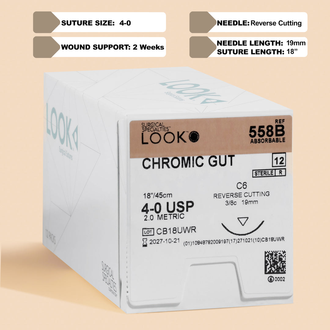 Sutures. Chromic Gut. 558B 4-0 18" C-6 3/8 Circle 19mm 12/Pk