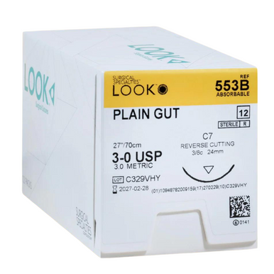 Sutures. Plain Gut. 553B 3-0 27" C-7 3/8 Circle 24mm 12/Pk