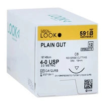 Sutures. Plain Gut. 591B 4-0 18" C-6 3/8 Circle 19mm 12/Pk - Overstock