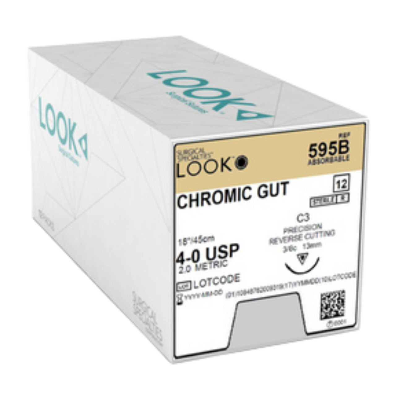 Sutures. Chromic Gut. 595B 4-0 18" C-3 3/8 Circle 13mm 12/Pk