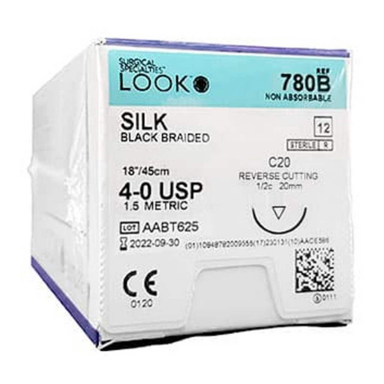 Sutures Black Braid Silk 780B C-20 4/0 12/Box