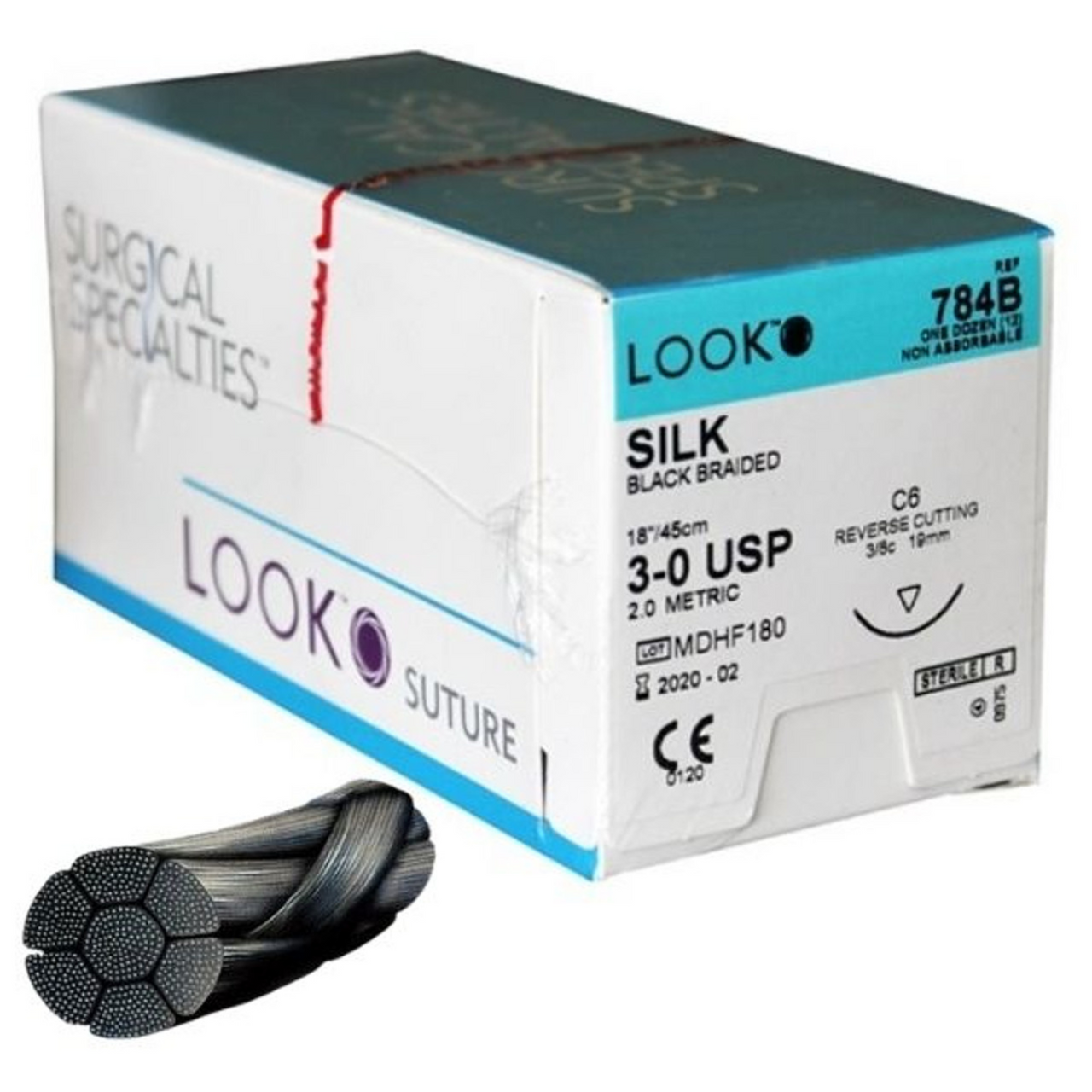 Sutures. Silk Thread. 784B 3-0 18" C-6 3/8 Circle 19mm 12/Pk