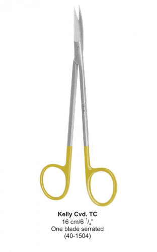 Dental Scissor with TC Tip Kelly Cvd. TC One Blade Serrated 16 cm image 0