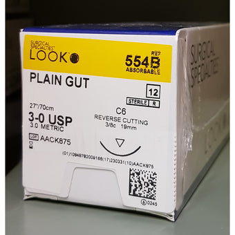 Sutures. Plain Gut. 554B 3-0 27" C-6 3/8 Circle 19mm 12/Pk image 0