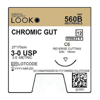 Sutures. Chromic Gut. 560B 3-0 27" C-3 3/8 Circle 13mm 12/Pk image 0