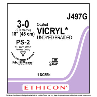 Ethicon Sutures. Coated Vicryl. 3/0 Undyed 18" 12/Bx image 0