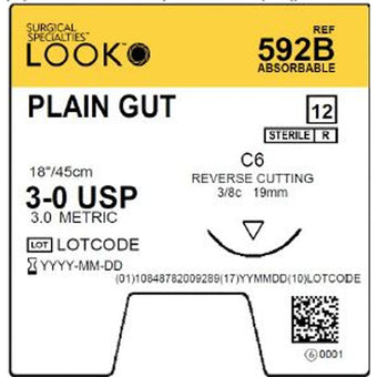 Sutures. Plain Gut. 592B 3-0 18" C-6 3/8 Circle 19mm 12/Pk image 0