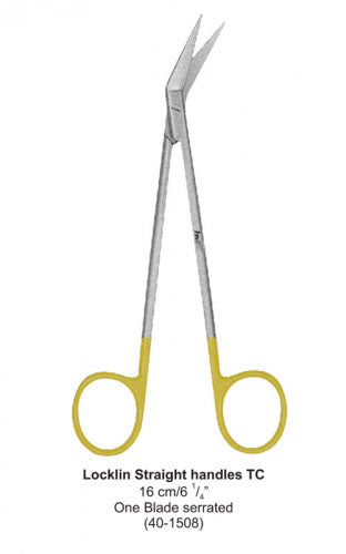 Dental Scissor with TC Tip Lockin Straight Handles TC One Blade Serrated 16 cm image 0