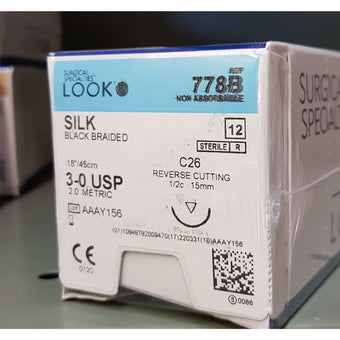 Sutures. Silk Thread. 778B 3-0 18" C-26 1/2 Circle 15mm 12/Pk image 0