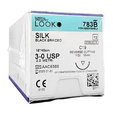 Sutures 3/0 Silk C-19 Black Braided 783B