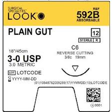 Sutures. Plain Gut. 592B 3-0 18" C-6 3/8 Circle 19mm 12/Pk