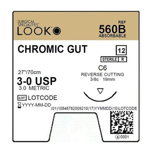 Sutures. Chromic Gut. 560B 3-0 27" C-3 3/8 Circle 13mm 12/Pk